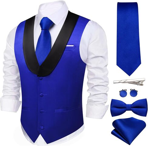 Barry.Wang Mens Formal Suit Vest Casual Business Waistcoat Tie Bowtie Set Shawl Collar Slim Fit Vest Wedding Party in Kuwait