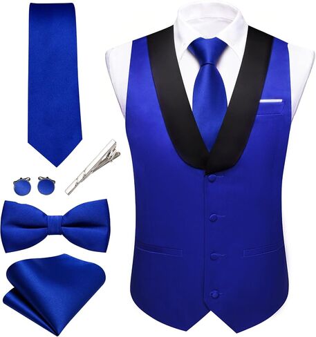 Barry.Wang Mens Formal Suit Vest Casual Business Waistcoat Tie Bowtie Set Shawl Collar Slim Fit Vest Wedding Party in Kuwait