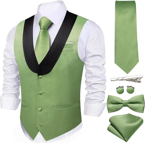 Barry.Wang Mens Formal Suit Vest Casual Business Waistcoat Tie Bowtie Set Shawl Collar Slim Fit Vest Wedding Party in Kuwait