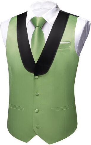 Barry.Wang Mens Formal Suit Vest Casual Business Waistcoat Tie Bowtie Set Shawl Collar Slim Fit Vest Wedding Party in Kuwait