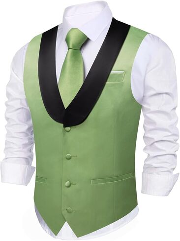 Barry.Wang Mens Formal Suit Vest Casual Business Waistcoat Tie Bowtie Set Shawl Collar Slim Fit Vest Wedding Party in Kuwait