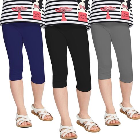Kiench Girls Capri Leggings Cotton 3/4 Pants Summer School School Sports Pack of 3 in Kuwait