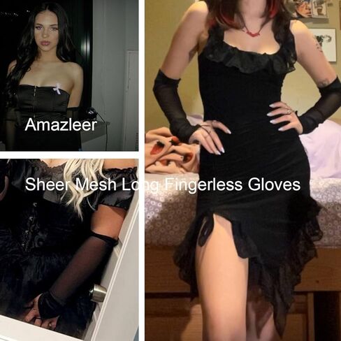 Women's Long Fingerless Sheer Gloves, Tulle Mesh Gloves for Wedding, Bridal, Opera, Party, Halloween Costume in Kuwait