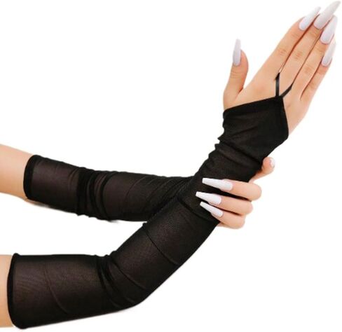Women's Long Fingerless Sheer Gloves, Tulle Mesh Gloves for Wedding, Bridal, Opera, Party, Halloween Costume in Kuwait