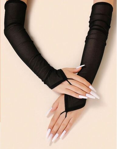 Women's Long Fingerless Sheer Gloves, Tulle Mesh Gloves for Wedding, Bridal, Opera, Party, Halloween Costume in Kuwait