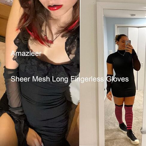 Women's Long Fingerless Sheer Gloves, Tulle Mesh Gloves for Wedding, Bridal, Opera, Party, Halloween Costume in Kuwait