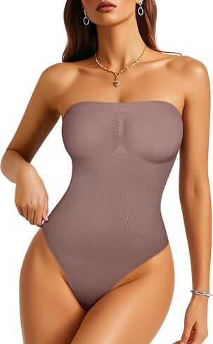 Irisnaya Strapless Shapewear Bodysuit for Women - Thong Bodysuit Tummy Control Tube Top Body Suits with Removable Strap in Kuwait