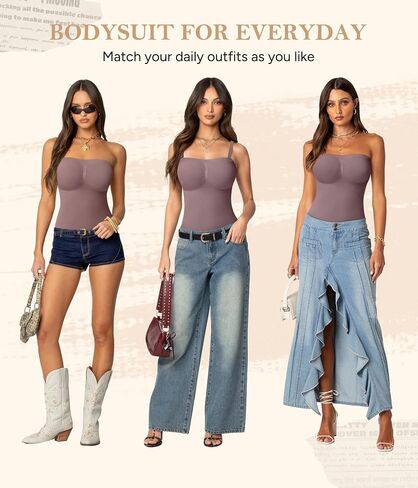 Irisnaya Strapless Shapewear Bodysuit for Women - Thong Bodysuit Tummy Control Tube Top Body Suits with Removable Strap in Kuwait