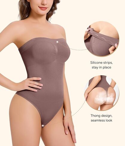 Irisnaya Strapless Shapewear Bodysuit for Women - Thong Bodysuit Tummy Control Tube Top Body Suits with Removable Strap in Kuwait