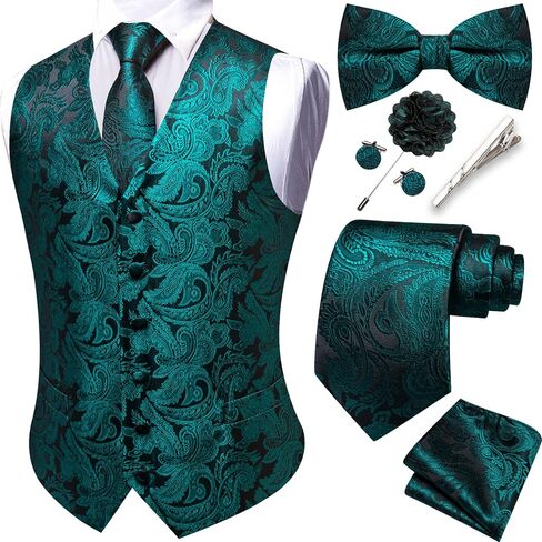 Yohowa Mens Suit Stest Silk Tie Tie Bowtie Set Paisley Jacquard Sealal CeraiScoat Clip Hanky ​​Cufflinks Party Pin Party 8pcs in Kuwait