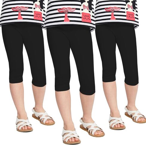 Kiench Girls Capri Leggings Cotton 3/4 Pants Summer School School Sports Pack of 3 in Kuwait
