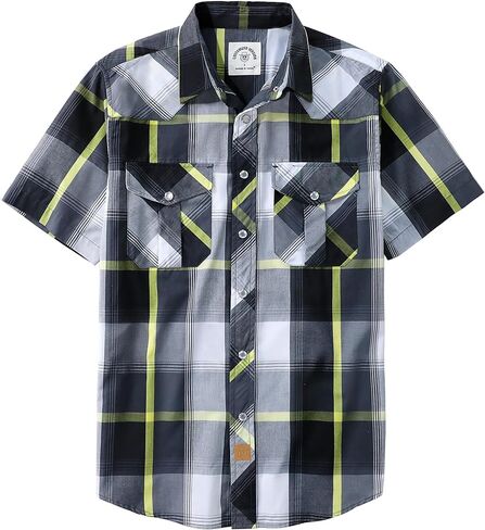 Dubinik® Western Shirts for Men Short Sleeve Plaid Pearl Snap Shirts for Men Button Up Shirt Cowboy Casual Work Shirt in Saudi Arabia