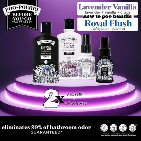 Poo-Pourri Before-You- go Toilet Spray, Original Citrus and Fresh Sea Salt, Reill Bottle 9 Fl Oz x2 and 1.4 Fl Oz Spray x2 in Saudi Arabia