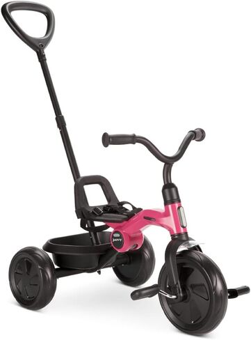Joovy Tricycoo Fold & Go Toddler Tricycle Featuring Removable, Adjustable Push Handle, Lockable Front Pedals, Height-Adjustable Seat, 3-Point Safety Harness, and Rear Storage Box (Pink Crush) Large in Kuwait