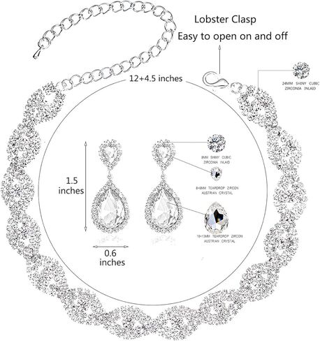 4 قطع القابض الفضي محافظ راينستون قلادة قلادة القلادة دمعة تدمير أقراط رابط تنس المجوهر in Kuwait