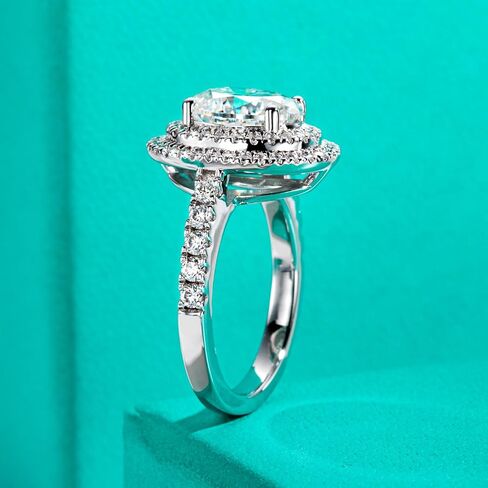 Anuclub Princess/Cushion/Oval Cut Moissanite Engagement Rings 3-3.884cttw D Color VVS1 925 Sterling Silver 3 Rows Vintage Halo Wedding Promiss in Kuwait