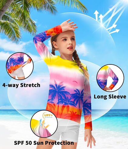 Aobute Usisex Kids Rash Guard Long Long SPF 50+ Sun Shirt UV Protection قمصان السباحة 3-12 سنة in Kuwait