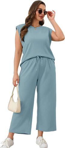 SAMPEEL Two Piece Sets for Women Casual Travel Vacation Outfits Summer Wide Leg Crop Pants Lounge Sets in Saudi Arabia