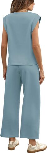SAMPEEL Two Piece Sets for Women Casual Travel Vacation Outfits Summer Wide Leg Crop Pants Lounge Sets in Saudi Arabia