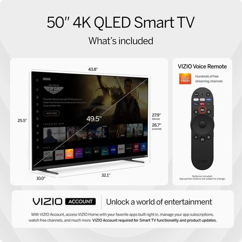 VIZIO 50-inch MQX Series Premium 4K 120hz QLED HDR Smart TV with Dolby Vision, Active Full Array, 240hz @ 1080p PC Gaming, WiFi 6E, and Alexa Compatibility M50QXM-K01, 2023 Model in Kuwait