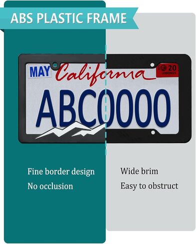 Mountain License Plate Frames - Plastic Car Tag Holders with Raised Mountain Design, Gray on Black, 2 Pack 2 Hole with Screws & Caps, Mountain Vinyl Sticker Included in Kuwait