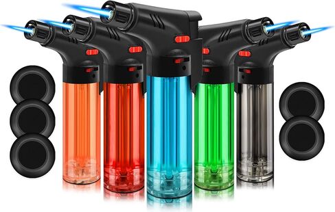 5 Pack of Torch Lighter, Powerful Windproof Jet Flame, Butane Gas Refill, with Safety Lock, Mini Blow Torch Lighters for Candle, Firework (NO Gas) in Kuwait