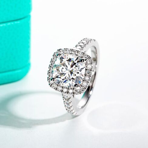 Anuclub Princess/Cushion/Oval Cut Moissanite Engagement Rings 3-3.884cttw D Color VVS1 925 Sterling Silver 3 Rows Vintage Halo Wedding Promiss in Kuwait