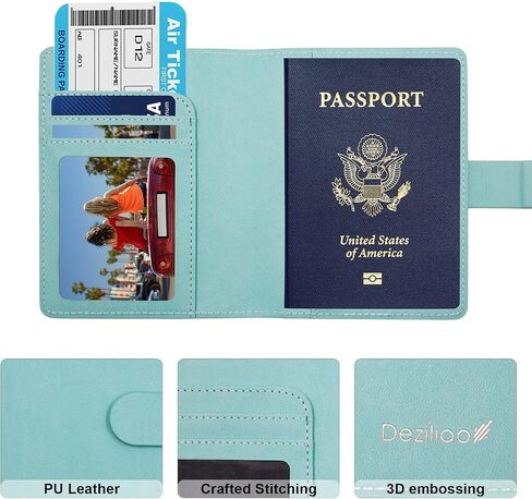 Deziliao Passport Holder,Passport Holder Card Slots, Passport and Vaccine Card Holder Combo, Cute Passport cover for Women and Men, with Waterproof Rfid Blocking, Passport Travel Wallet(Aqua Green) in Kuwait