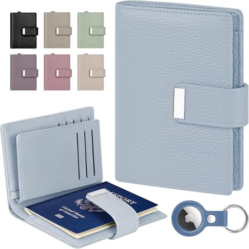 BKNOOU RFID Blocking Passport Holder with Airtag - Leather Travel Passport Wallet for Women & Men, Slim Bifold Travel passport holder Holds Cards & Tickets & Cash (Blue) in Saudi Arabia