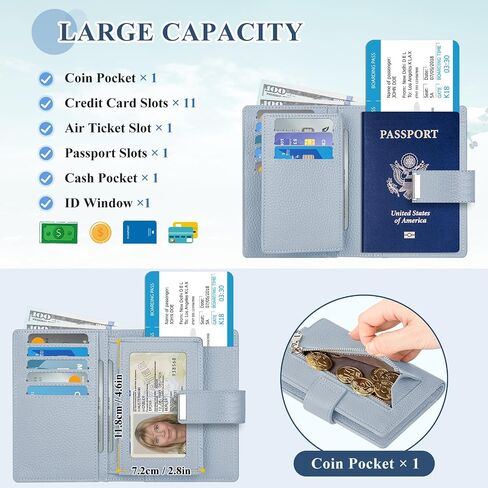 BKNOOU RFID Blocking Passport Holder with Airtag - Leather Travel Passport Wallet for Women & Men, Slim Bifold Travel passport holder Holds Cards & Tickets & Cash (Blue) in Saudi Arabia
