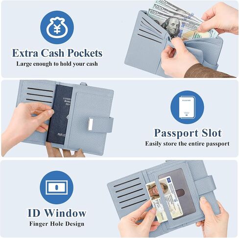BKNOOU RFID Blocking Passport Holder with Airtag - Leather Travel Passport Wallet for Women & Men, Slim Bifold Travel passport holder Holds Cards & Tickets & Cash (Blue) in Saudi Arabia