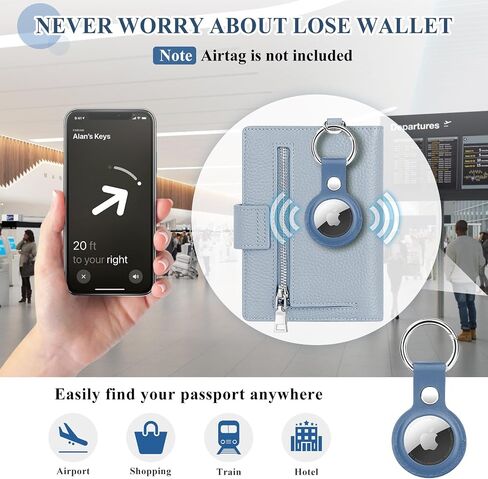 BKNOOU RFID Blocking Passport Holder with Airtag - Leather Travel Passport Wallet for Women & Men, Slim Bifold Travel passport holder Holds Cards & Tickets & Cash (Blue) in Saudi Arabia