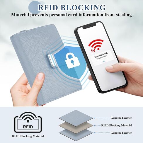 BKNOOU RFID Blocking Passport Holder with Airtag - Leather Travel Passport Wallet for Women & Men, Slim Bifold Travel passport holder Holds Cards & Tickets & Cash (Blue) in Saudi Arabia