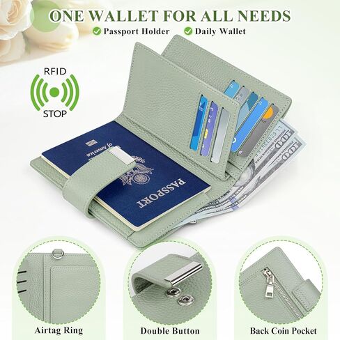 BKNOOU RFID Blocking Passport Holder with Airtag - Leather Travel Passport Wallet for Women & Men, Slim Bifold Travel passport holder Holds Cards & Tickets & Cash (Blue) in Kuwait