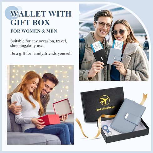 BKNOOU RFID Blocking Passport Holder with Airtag - Leather Travel Passport Wallet for Women & Men, Slim Bifold Travel passport holder Holds Cards & Tickets & Cash (Blue) in Saudi Arabia