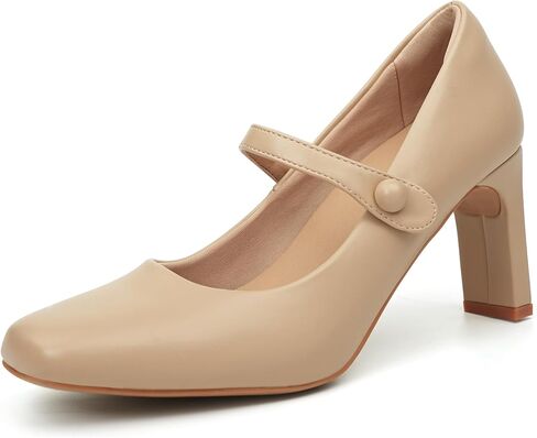 Womens Mary Janes Chunky Heels Square Toe Pumps in Saudi Arabia