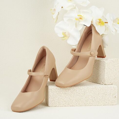 Womens Mary Janes Chunky Heels Square Toe Pumps in Saudi Arabia