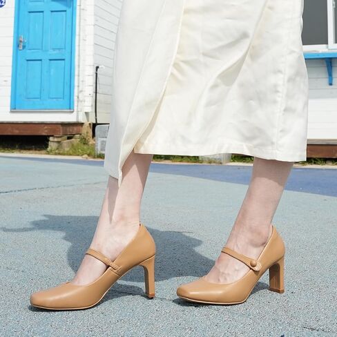 Womens Mary Janes Chunky Heels Square Toe Pumps in Saudi Arabia