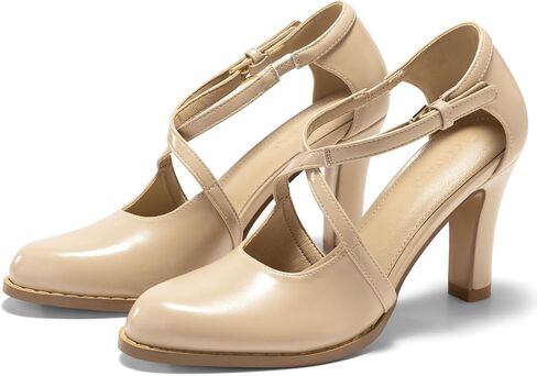 Coutgo Womens Chunky High Heels Dress Shoes Closed Pointed Toe Cross Strap Buckle Pumps Vintage D'Orsay Party Shoes in Saudi Arabia