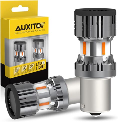 Auxito 2025 تم ترقيته 1156 مصابيح LED ضوء الإشارة ضوء الإشارة مع المروحة ، 4000LM 600 ％ Super Bright Amber الأصفر ، BA15S 1141 7506 1003 P21W 1156A Canbus LED LED LED ، حزمة 2 2 in Saudi Arabia
