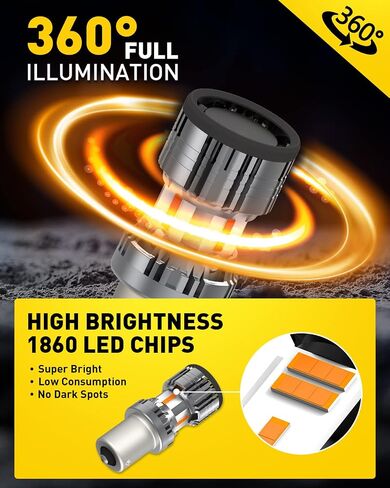 Auxito 2025 تم ترقيته 1156 مصابيح LED ضوء الإشارة ضوء الإشارة مع المروحة ، 4000LM 600 ％ Super Bright Amber الأصفر ، BA15S 1141 7506 1003 P21W 1156A Canbus LED LED LED ، حزمة 2 2 in Saudi Arabia