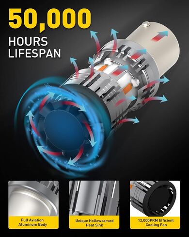 Auxito 2025 تم ترقيته 1156 مصابيح LED ضوء الإشارة ضوء الإشارة مع المروحة ، 4000LM 600 ％ Super Bright Amber الأصفر ، BA15S 1141 7506 1003 P21W 1156A Canbus LED LED LED ، حزمة 2 2 in Saudi Arabia