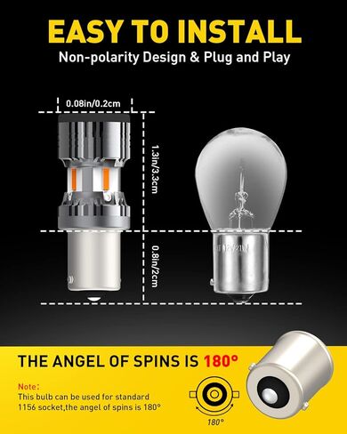 Auxito 2025 تم ترقيته 1156 مصابيح LED ضوء الإشارة ضوء الإشارة مع المروحة ، 4000LM 600 ％ Super Bright Amber الأصفر ، BA15S 1141 7506 1003 P21W 1156A Canbus LED LED LED ، حزمة 2 2 in Saudi Arabia