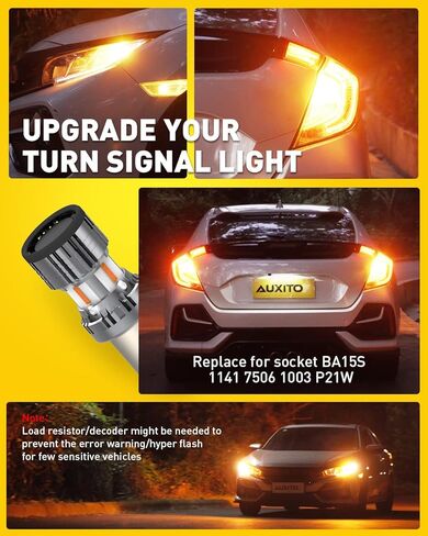 Auxito 2025 تم ترقيته 1156 مصابيح LED ضوء الإشارة ضوء الإشارة مع المروحة ، 4000LM 600 ％ Super Bright Amber الأصفر ، BA15S 1141 7506 1003 P21W 1156A Canbus LED LED LED ، حزمة 2 2 in Saudi Arabia