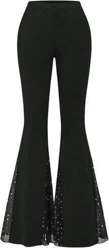 Verdusa Women's Bell Bottom Wide Leg Lace Pants Y2K Mesh Goth Flare Pants Party Clubwear in Saudi Arabia