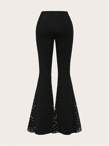 Verdusa Women's Bell Bottom Wide Leg Lace Pants Y2K Mesh Goth Flare Pants Party Clubwear in Saudi Arabia