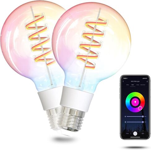 مصابيح إضاءة LED MOES Smart ST64 Edison LED، مصابيح ذكية متغيرة اللون WiFi ST21، 2700K-6500K CW&RGB قابلة للتعتيم، جهاز تحكم عن بعد للحياة الذكية، تعمل مع Alexa/Google Home، 470lm 5W (40W يعادل) 2 Pack in Kuwait