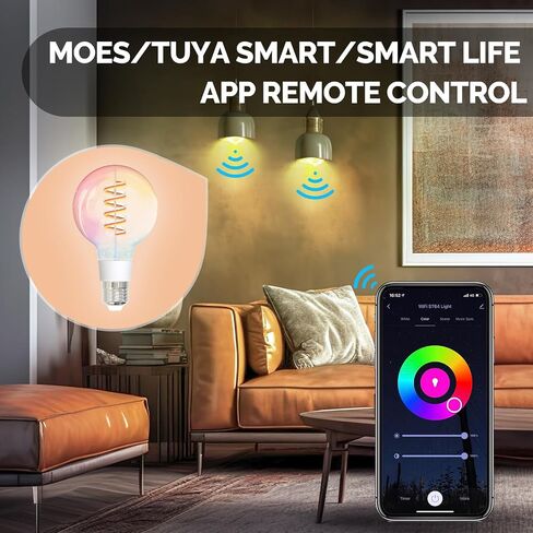 مصابيح إضاءة LED MOES Smart ST64 Edison LED، مصابيح ذكية متغيرة اللون WiFi ST21، 2700K-6500K CW&RGB قابلة للتعتيم، جهاز تحكم عن بعد للحياة الذكية، تعمل مع Alexa/Google Home، 470lm 5W (40W يعادل) 2 Pack in Kuwait
