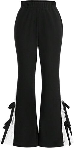 Verdusa Women's Bell Bottom Wide Leg Lace Pants Y2K Mesh Goth Flare Pants Party Clubwear in Saudi Arabia