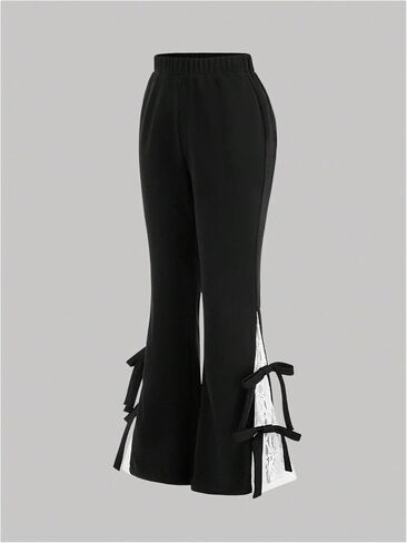 Verdusa Women's Bell Bottom Wide Leg Lace Pants Y2K Mesh Goth Flare Pants Party Clubwear in Saudi Arabia
